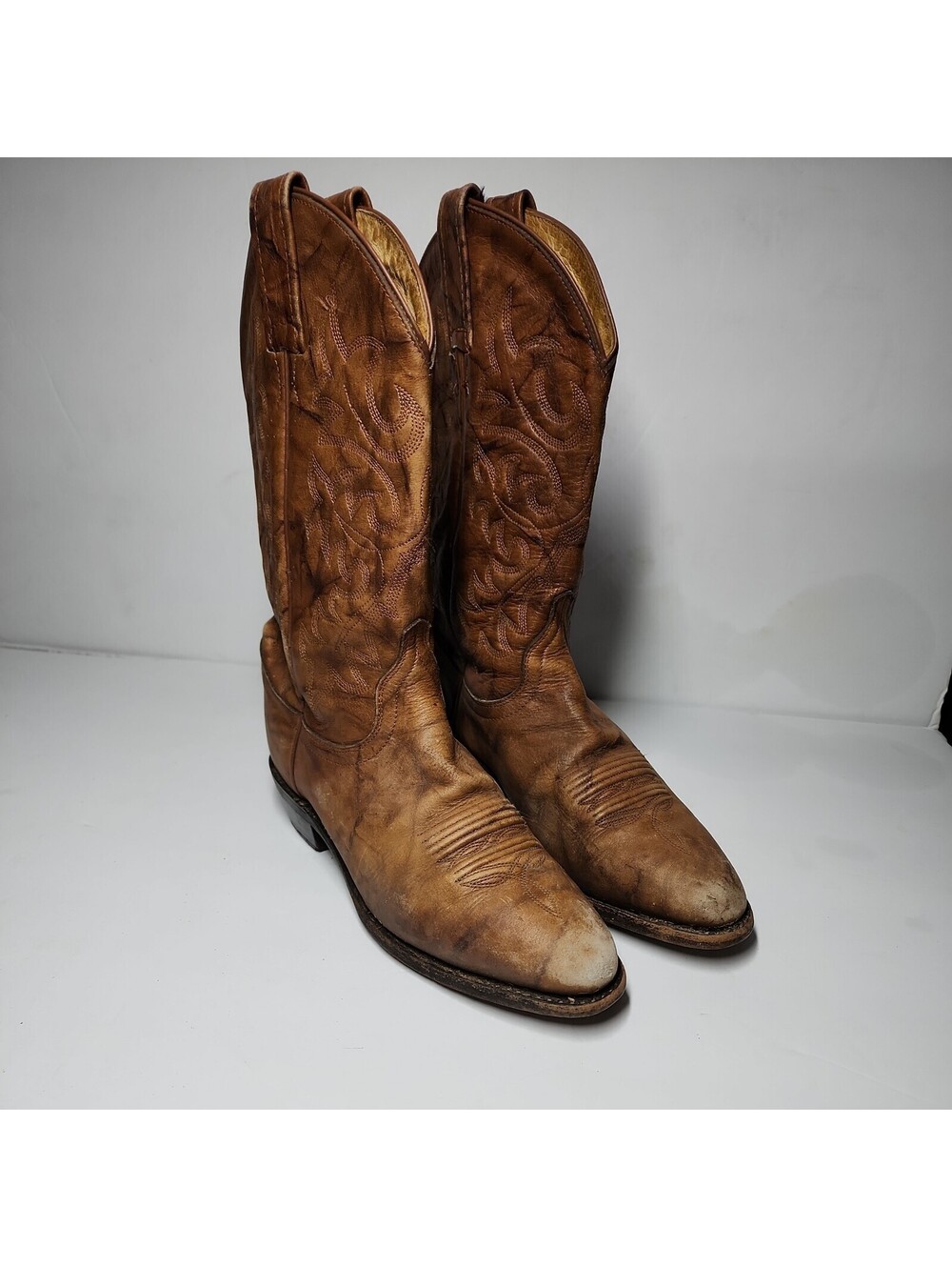 Vintage Distressed Dan Post Western Brown Leather Cowboy Boots Men’s 7